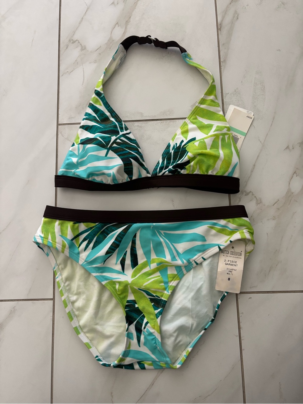 Nautica Women’s Tropical Leaf Bikini Set in Green & Teal